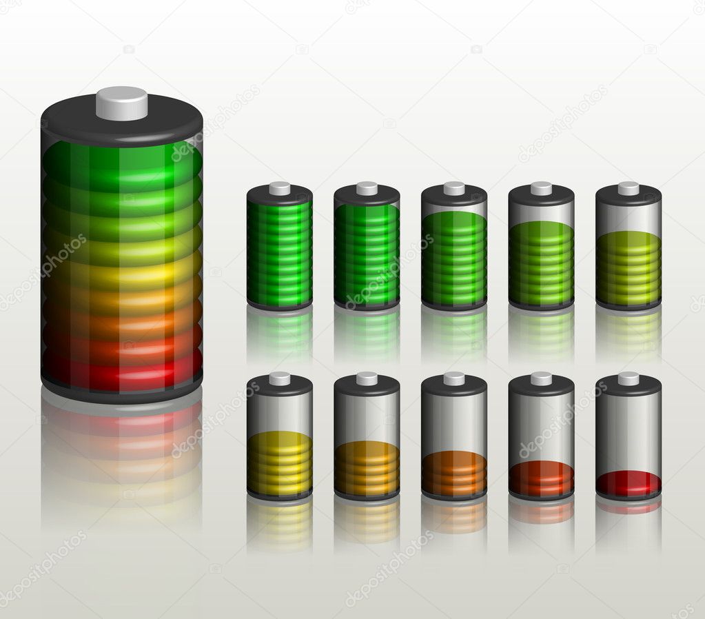 Battery. Ten different status of charge - vector illustration