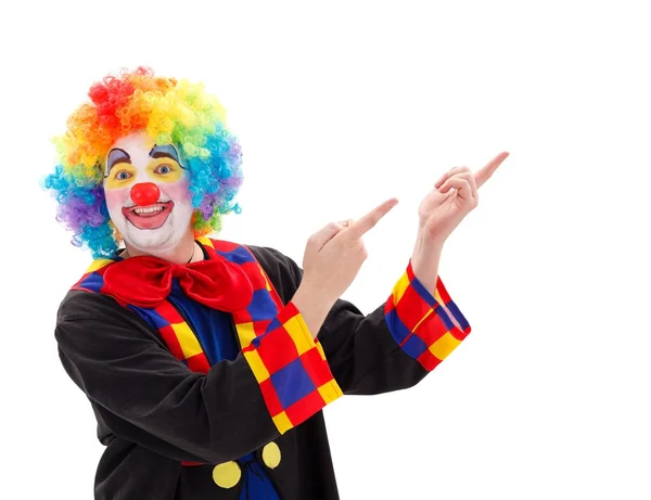 Gelukkig clown wijzen naar boven — Stockfoto