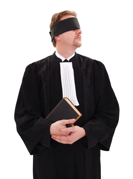 Blindfold advogado segurando livro — Fotografia de Stock
