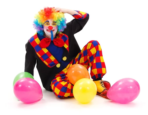 Clown met kleurrijke ballonnen — Stockfoto