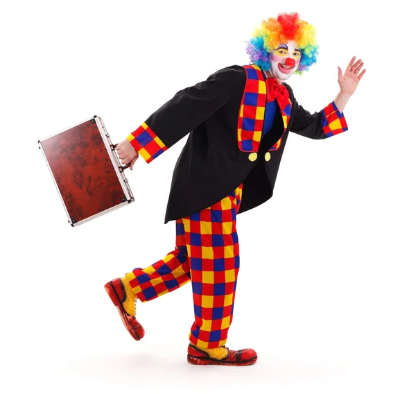 Цирковий клоун з портфеля — стокове фото