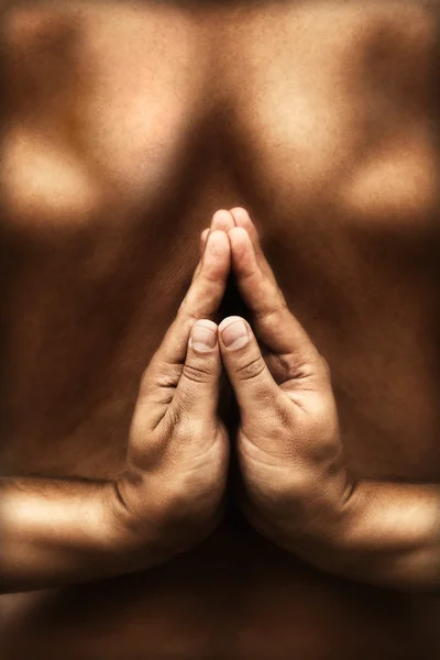 Yoga tema med omvänd namaste — Stockfoto