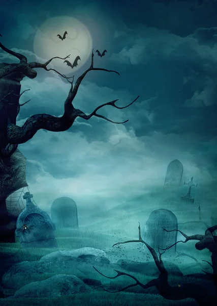 Fondo de Halloween - Espeluznante cementerio —  Fotos de Stock
