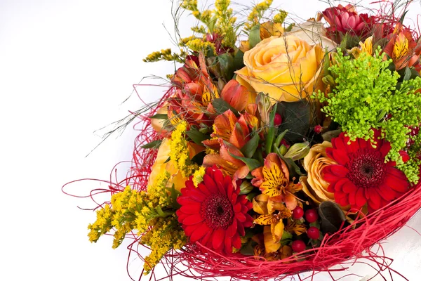 Stock image Bouquet of roses, iris, gerbera on a white background