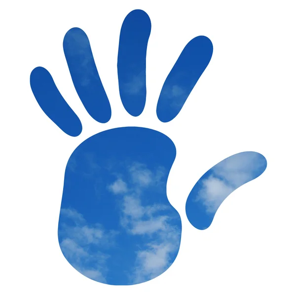 Handprint over blue sky — Stock Photo, Image