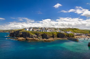 Cornish village Port Isaac on top of a cliff, Cornwall, England clipart