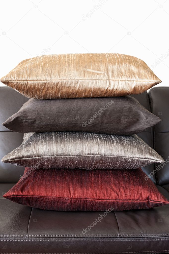Cushions on leather sofa
