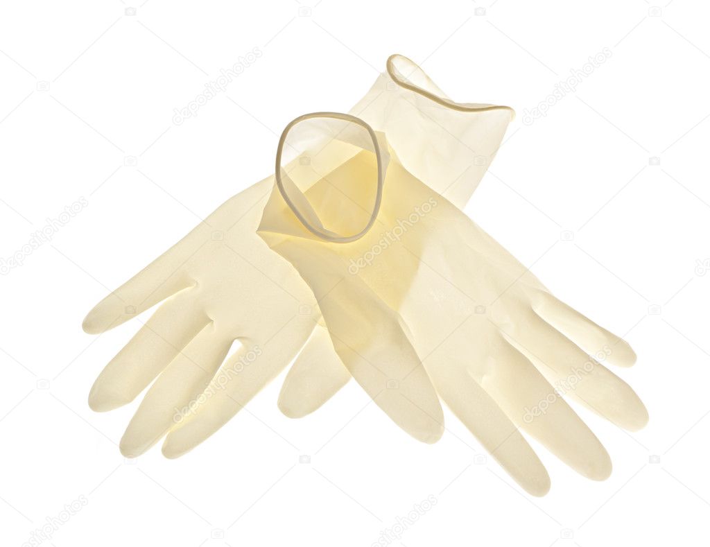 Latex gloves on white background