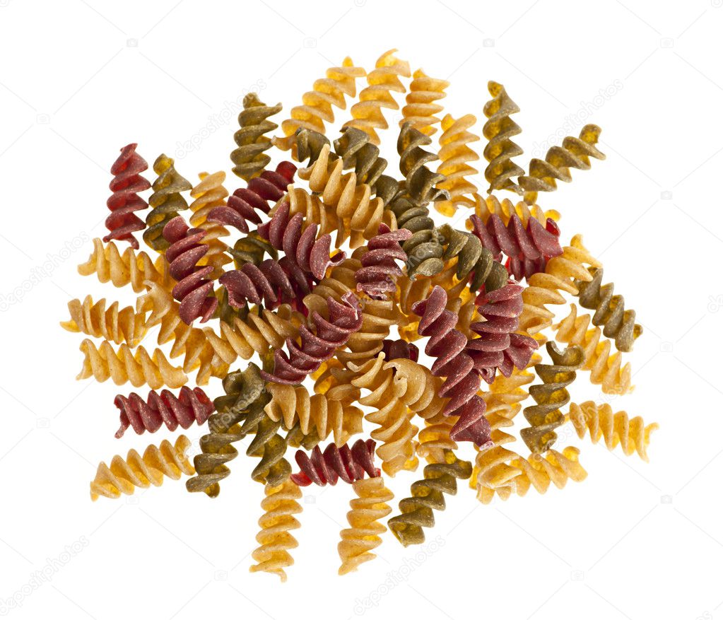 Raw kamut pasta on white