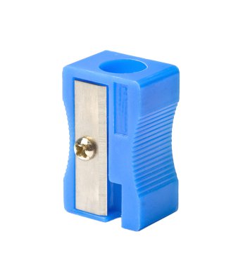 Manual blue pencil sharpener, isolated on the white clipart