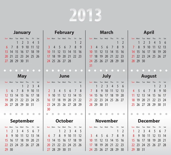 Light gray calendar for 2013 — Stock Vector
