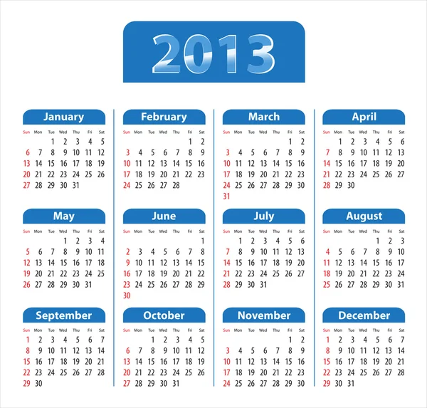 Blue glossy calendar for 2013 — Stock Vector
