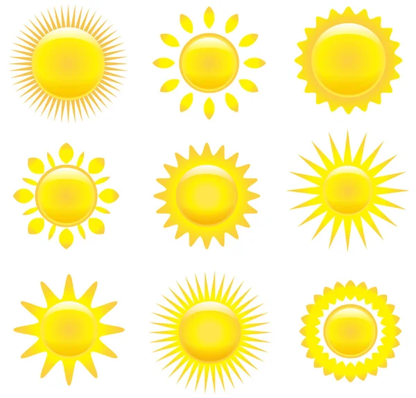 Parlayan güneşler ayarla — Stok Vektör