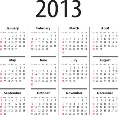 Solid calendar for 2013 clipart