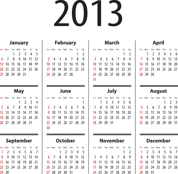 Calendario sólido para 2013 — Vector de stock