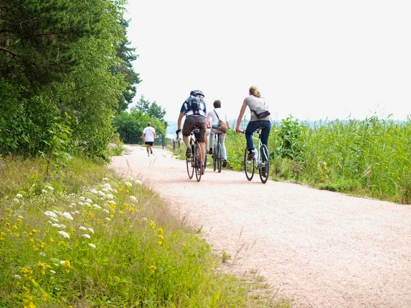 Biker em pequena estrada de cascalho, no verão — Fotografia de Stock