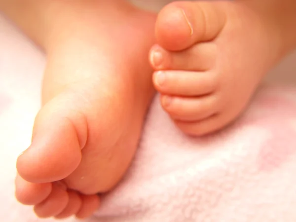 婴儿的脚，朝着粉红色孤立的特写 — 图库照片