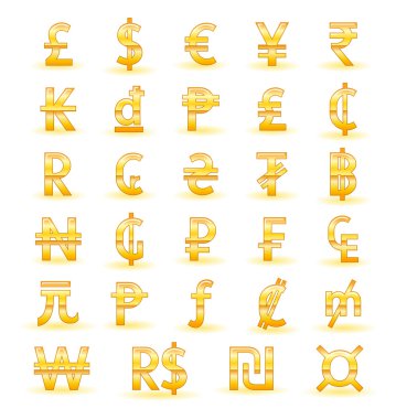 Golden currency symbols of the world clipart