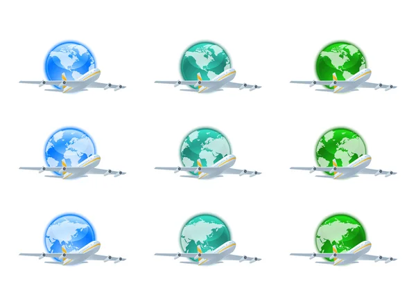 Earth globes with planes — Stock Vector