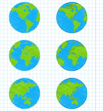 Doodle earth globes set clipart