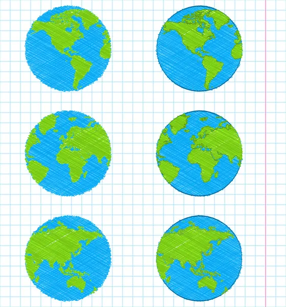 Doodle globi di terra impostato — Vettoriale Stock