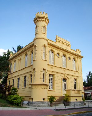 Historic court house and jail in the city of ilhabela in brazil clipart