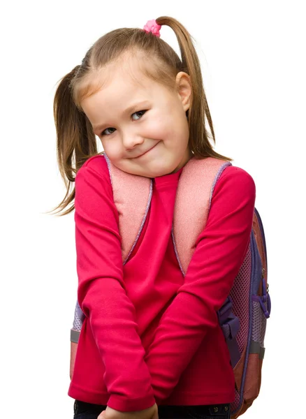 Sırt çantası ile sevimli bir kız öğrenci portresi — Stok fotoğraf