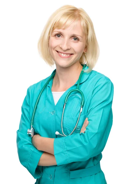 Doktor üniforması giyen bir kadın portresi — Stok fotoğraf