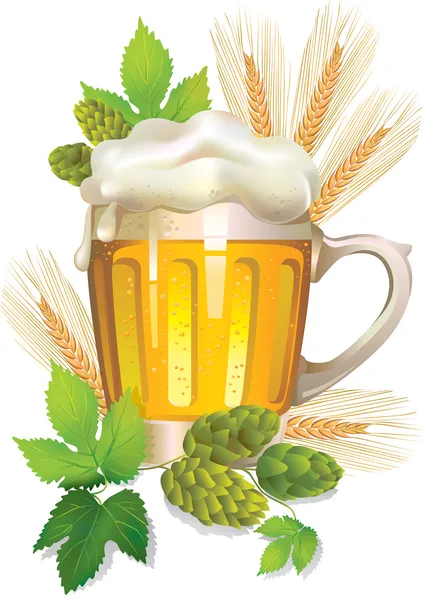大麦の泡とビールのグラス — ストックベクタ