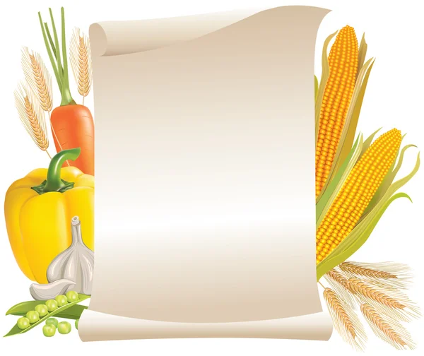 収穫穀物や野菜のスクロール — ストックベクタ