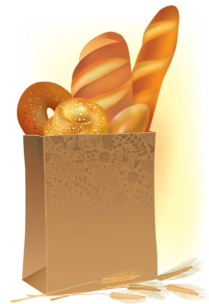 Sac en papier avec pain — Image vectorielle