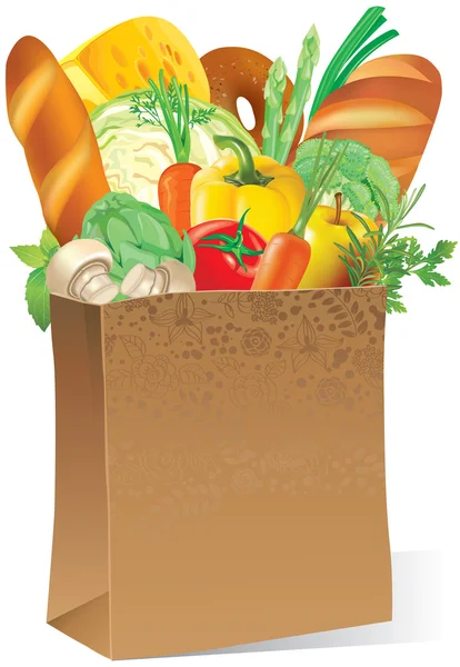 Papieren zak met voedsel — Stockvector