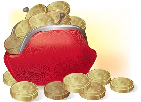 Сумочка, полная монет — стоковый вектор