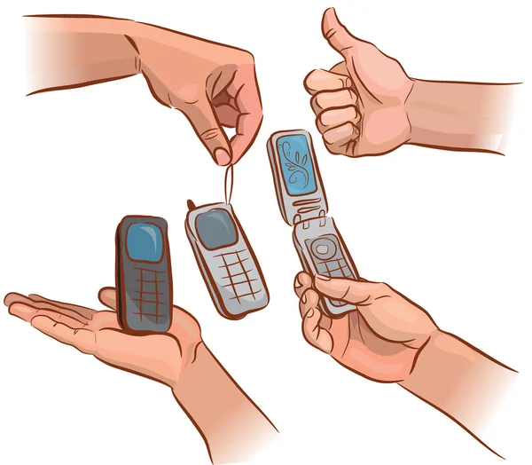 Handen met mobiele telefoon — Stockvector