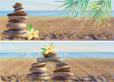 Horizontal banners with massage spa stones clipart