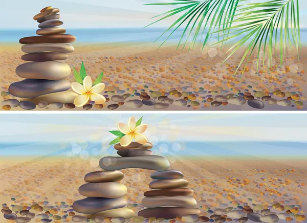 Bannières horizontales avec pierres de massage spa — Image vectorielle