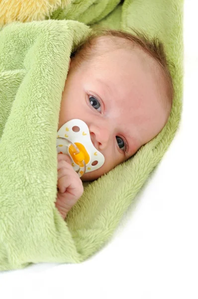 Portrait of cute newborn baby girl on a white background — Stock Photo, Image