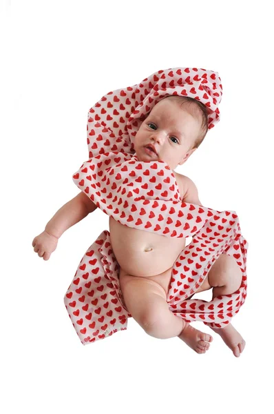 Portrét dívky roztomilý novorozeně na bílém pozadí — Stock fotografie