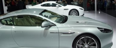 Aston Martin Virage sport car on display clipart