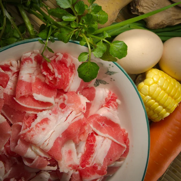 stock image Vegetables ingredient and fat beef slices