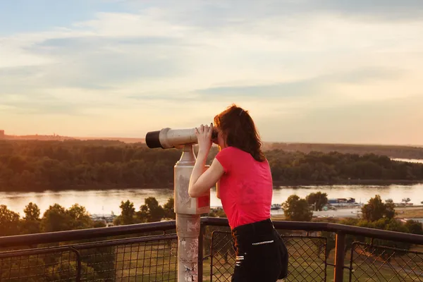 stock image Looking through sightseeing binoculars