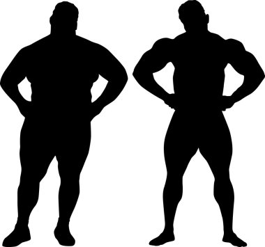 Silhouettes of bodybuilder and fat man clipart