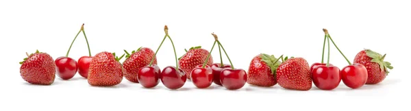 Friss cseresznye és meggy, szamóca, fehér háttér — Stock Fotó