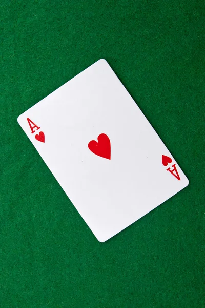 Ace on a green casino table with space for text — Stock Photo, Image