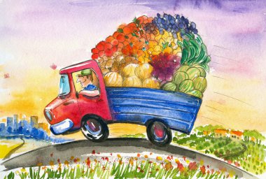 Truck with vegetables clipart