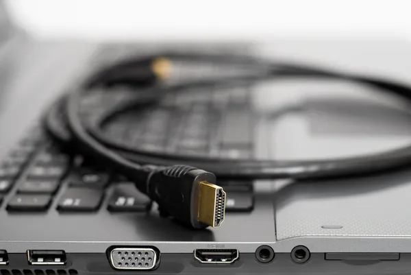 HDMI Cable on computer close up shot — Stock Photo, Image