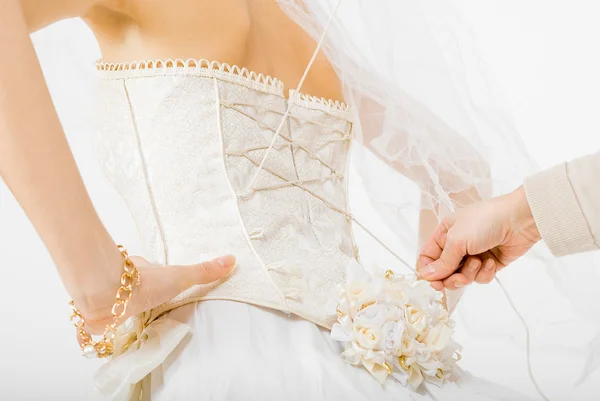 Bride dress preparation for the wedding — Stock Photo, Image