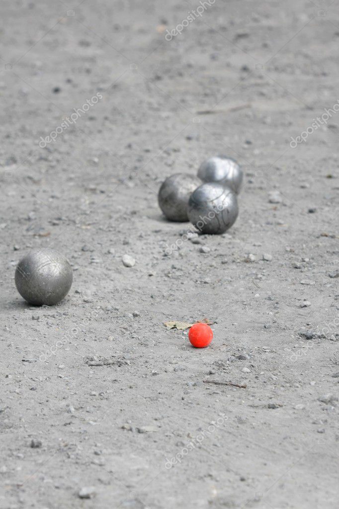 Petanque Balls with a Jack (cochonnet) Stock Photo - Image of