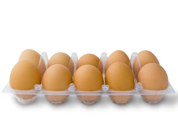 十个蛋在清洁的塑料包 — 图库照片