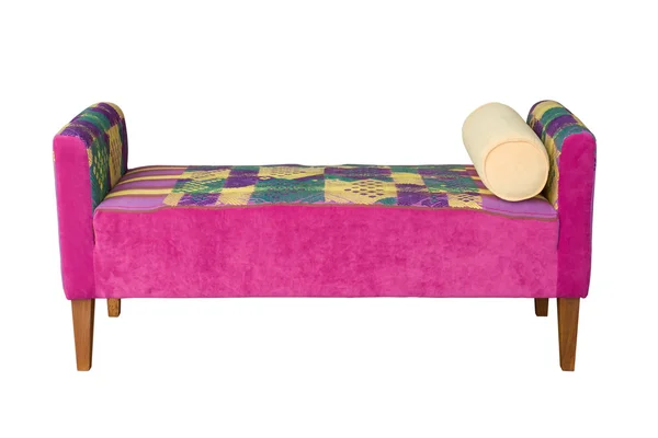 Fronte del divano in tessuto rosa su sfondo bianco — Foto Stock